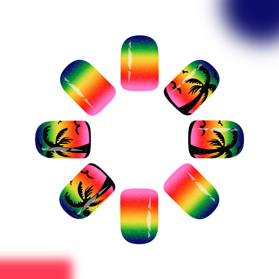 Tropical Sunset Medium Square Rainbow Palm Tree Press On Nail Set