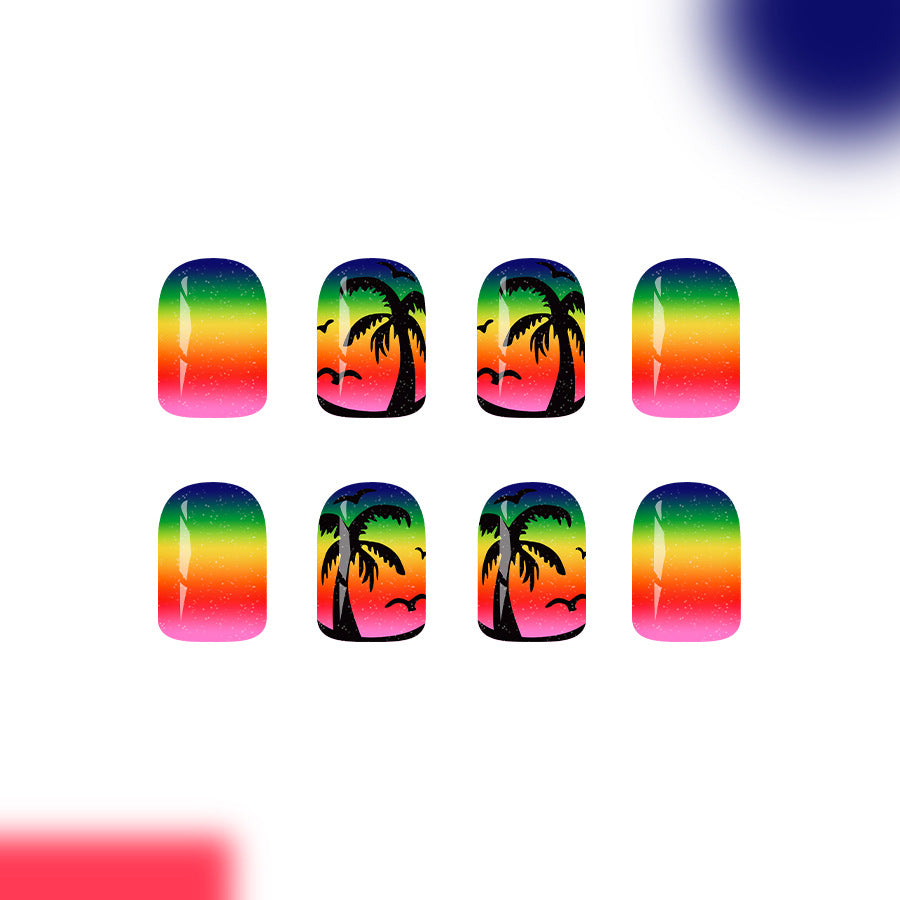 Tropical Sunset Medium Square Gradient Color Palm Tree Nail Set