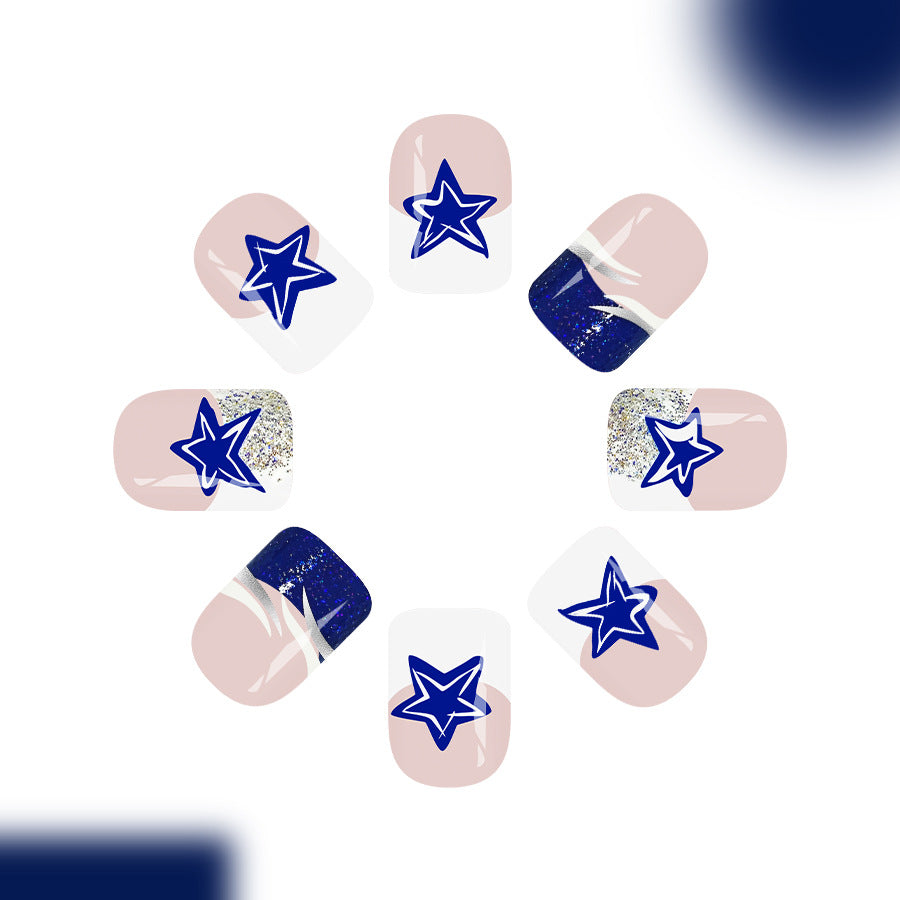 Celestial Dreams Short Square Blue with Star Accents Press On Nail Set