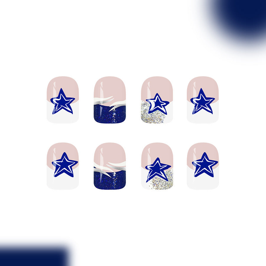 Starry Night Medium Square Navy and Glitter Accent Press On Nail Set