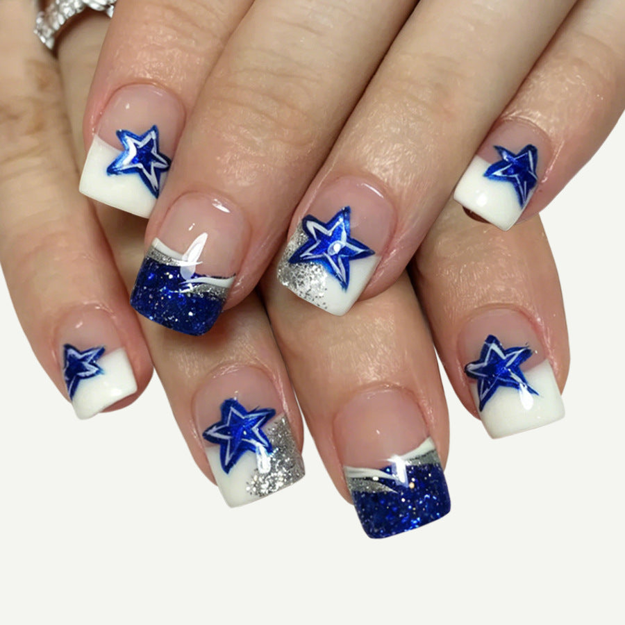 Starry Night Short Square Blue Glitter Press-On Nail Set