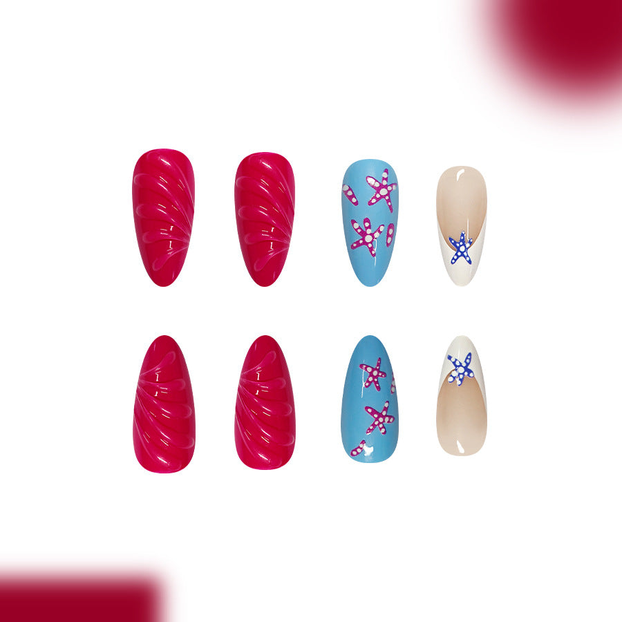 Starfish Paradise Long Almond Bright Colors with Swirled Design Press On Nail Set