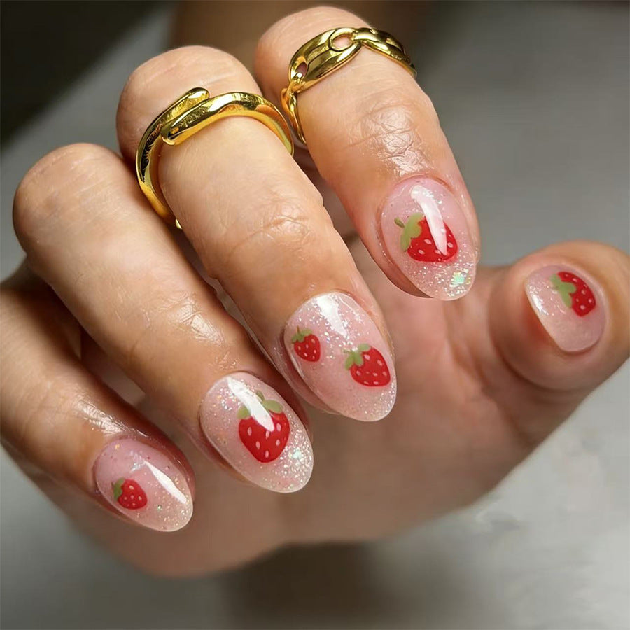 Strawberry Delight Medium Oval Pink Glitter Press On Nail Set