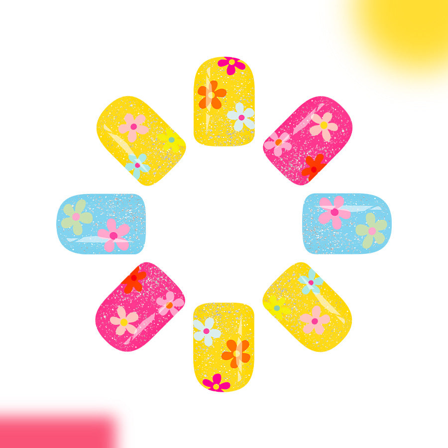 Floral Delight Short Square Bright Colors with Glitter Finish Press on Nail Set