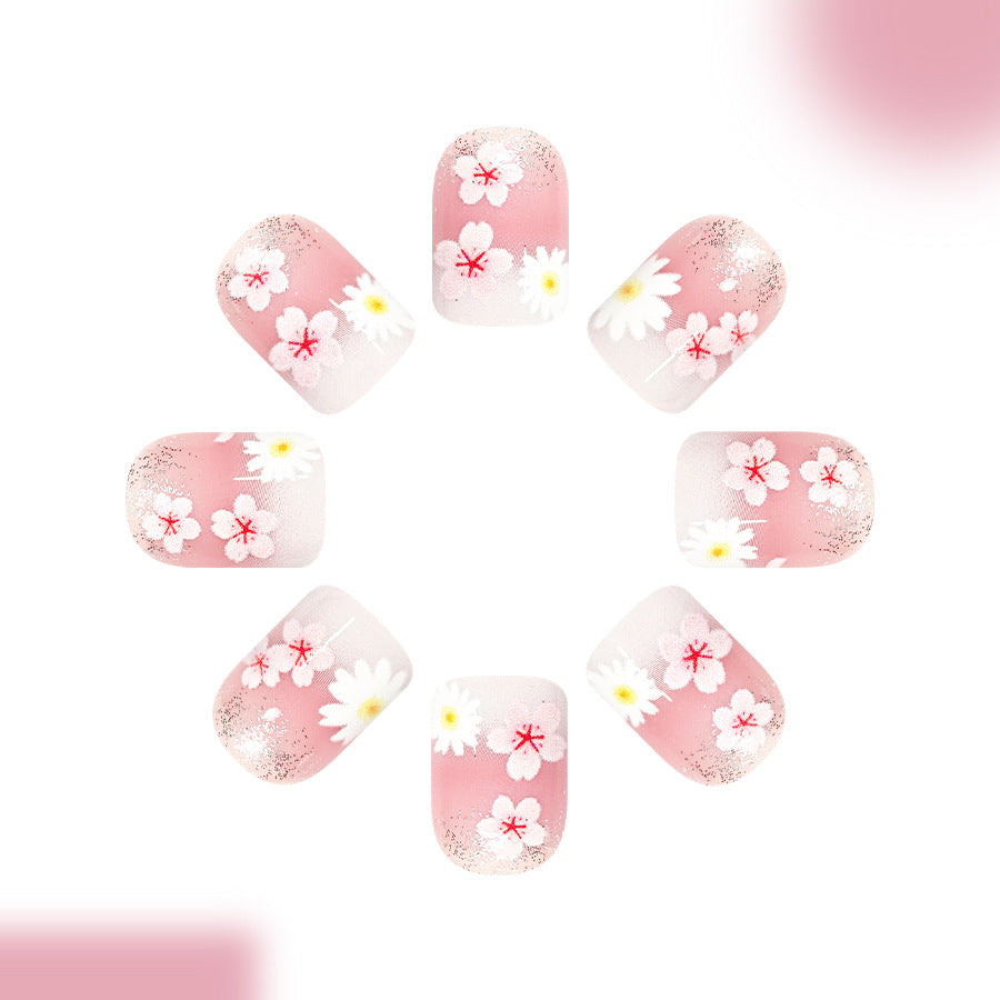 Blossoming Beauty Short Square Pink Floral Press-On Nail Set