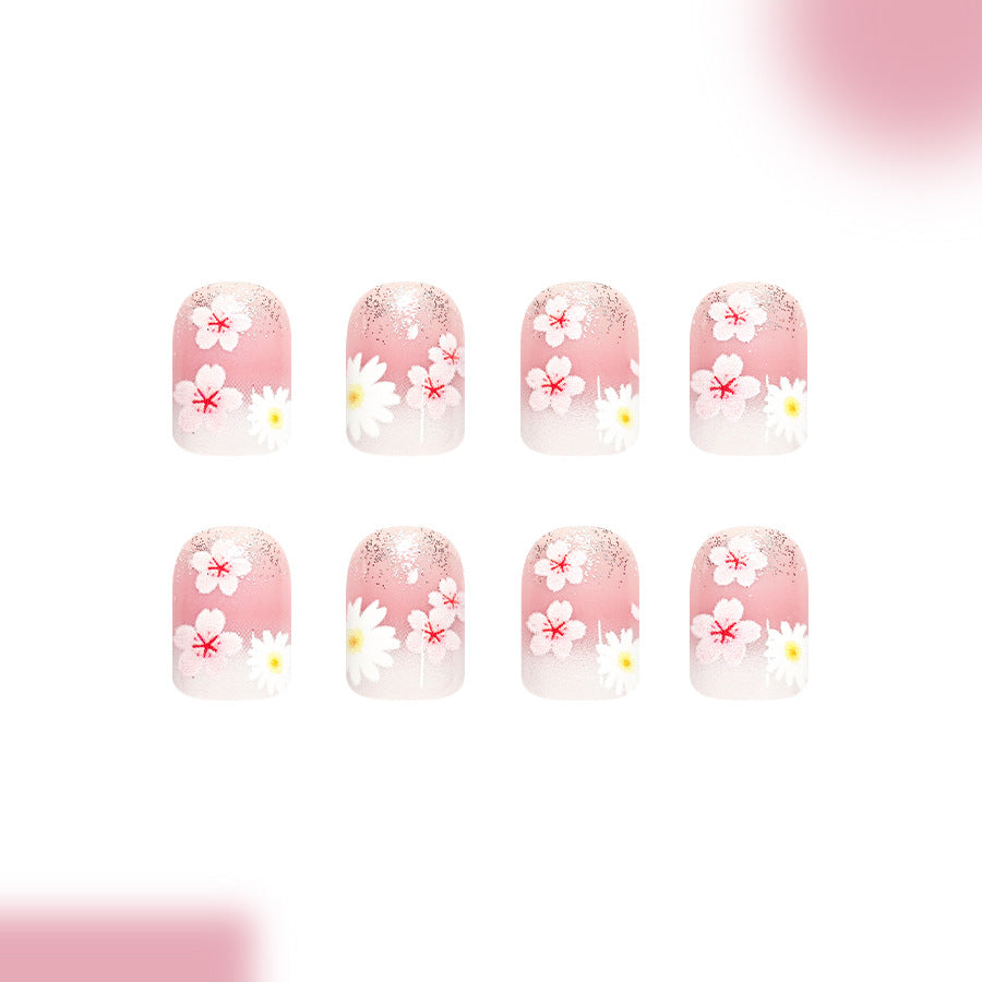 Blossom Inspiration Medium Square Pink Floral Glitter Press-On Nail Set