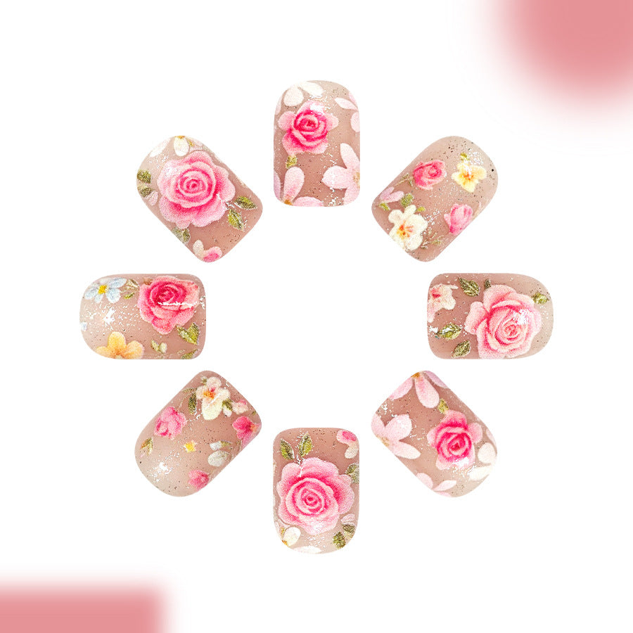 Blossoming Beauty Medium Square Pink Floral Press On Nail Set