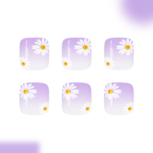 Whimsical Daisy Dream Short Square Lavender Gradient Toenail Set