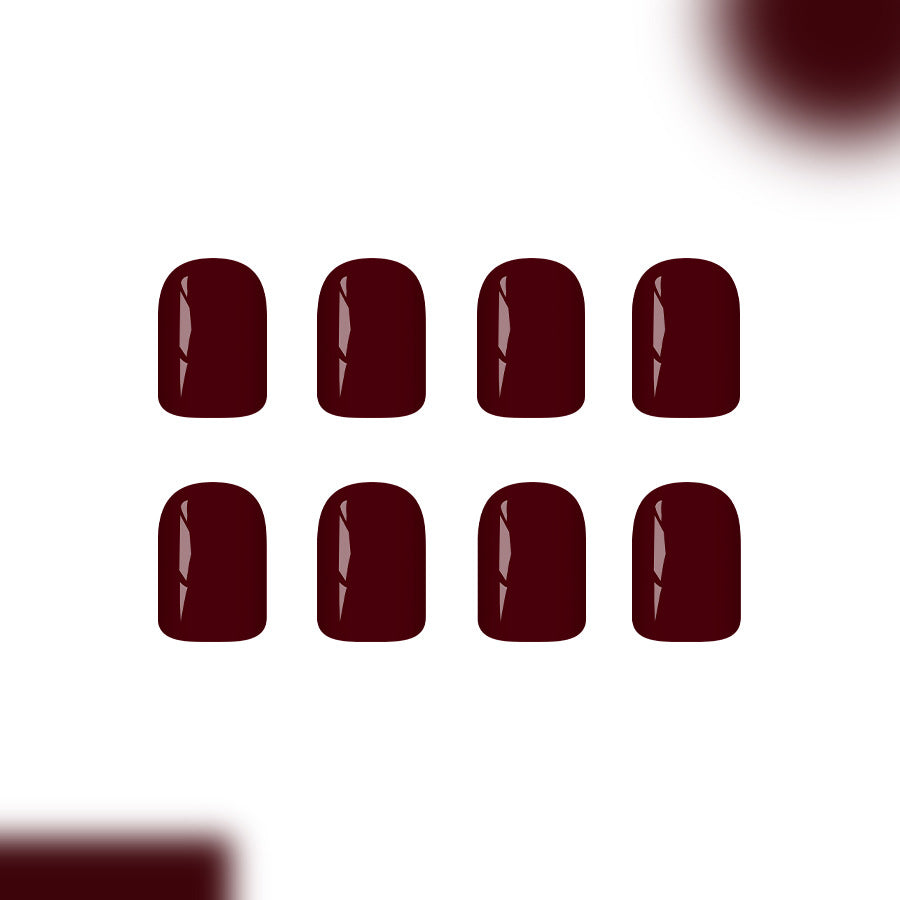 Chic Elegance Short Square Burgundy Glossy Nail Set
