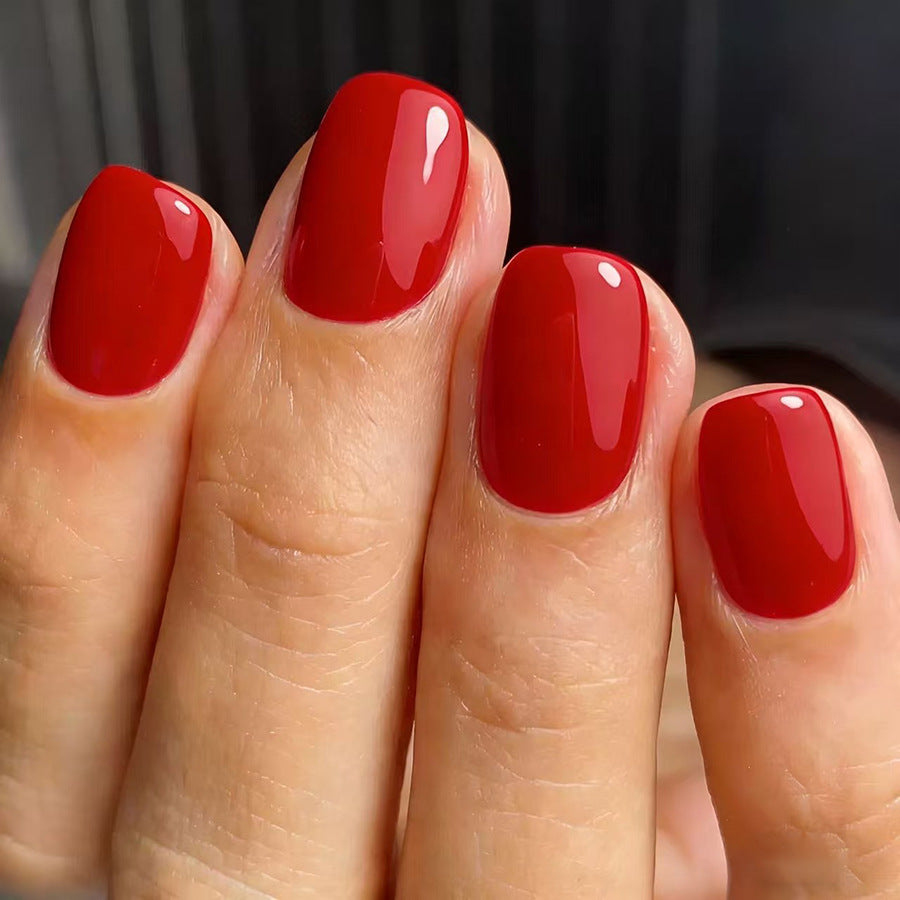 Elegant Glamour Short Square Red Glossy Press-On Nail Set