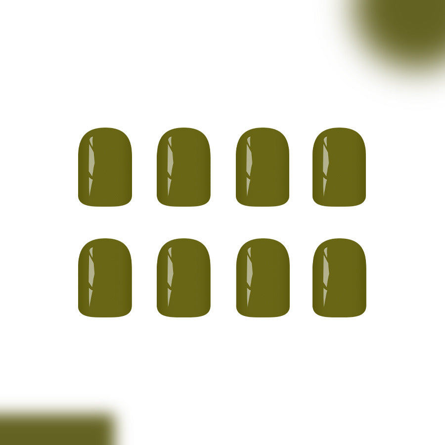 Botanical Bliss Short Square Olive Green Glossy Press On Nail Set