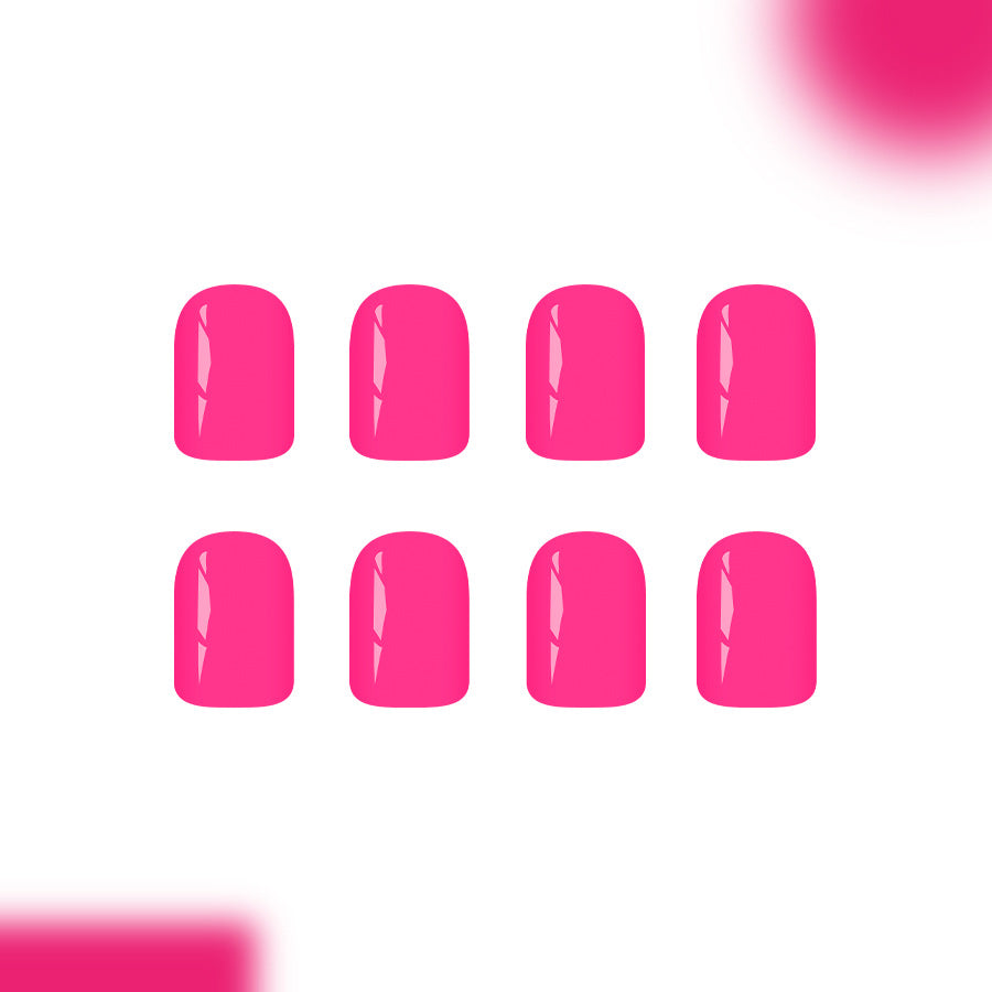 Vibrant Summer Short Square Hot Pink High Gloss Press On Nail Set