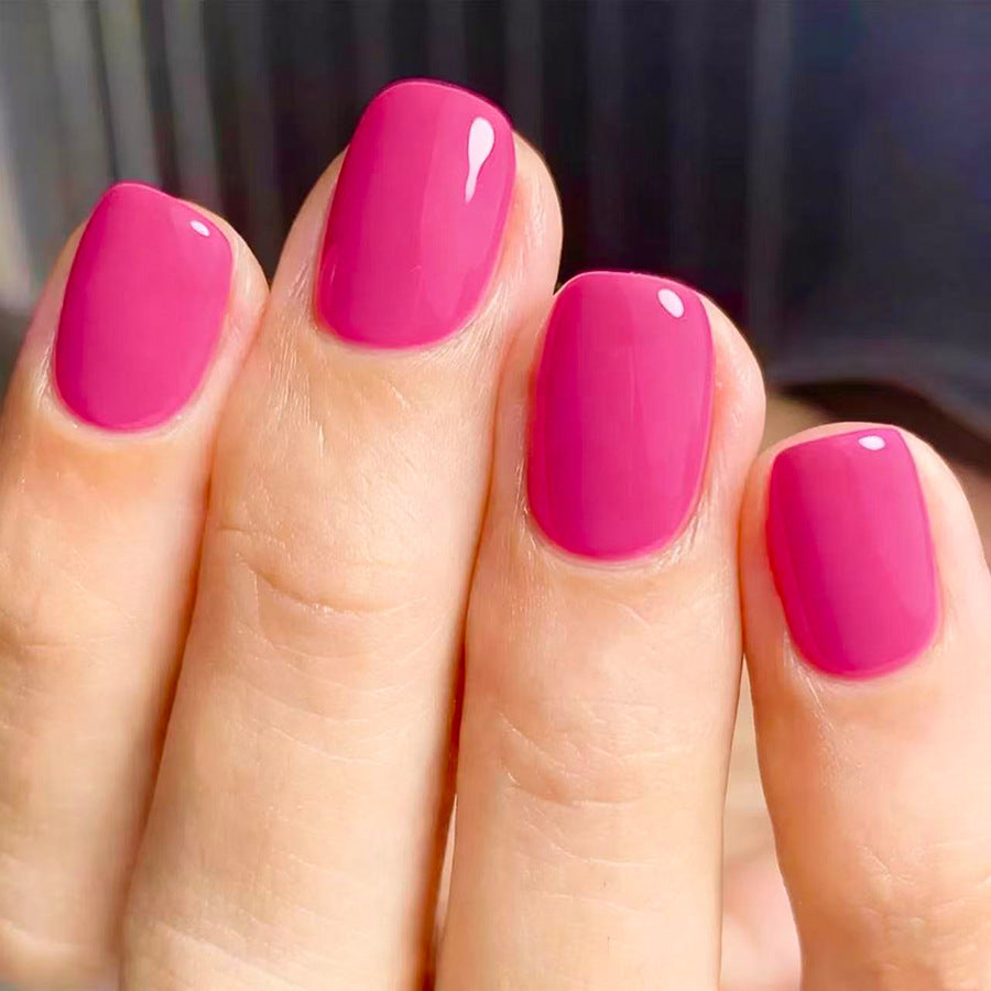 Tropical Vibes Short Square Bright Pink Glossy Press On Nail Set