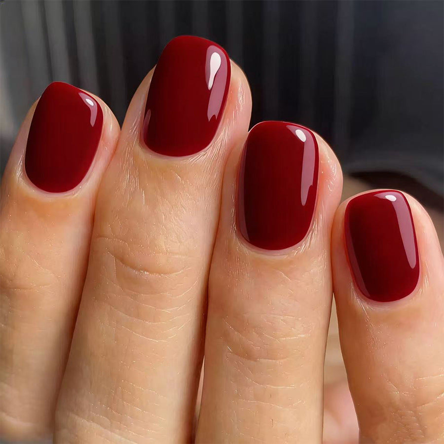 Elegant Charm Short Square Burgundy Glossy Press on Nail Set