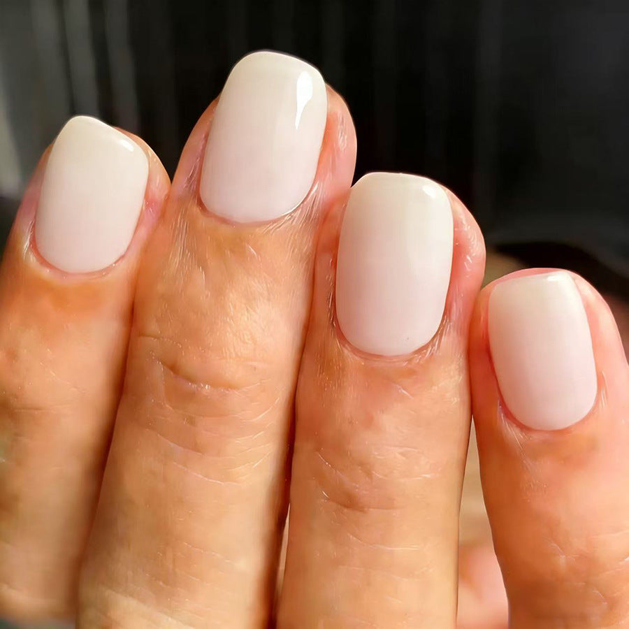 Chic Minimalist Short Square Beige Press-On Nail Set with Glossy Finish