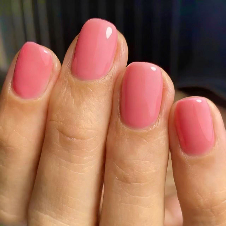 Chic Coral Short Square Glossy Press On Nail Set