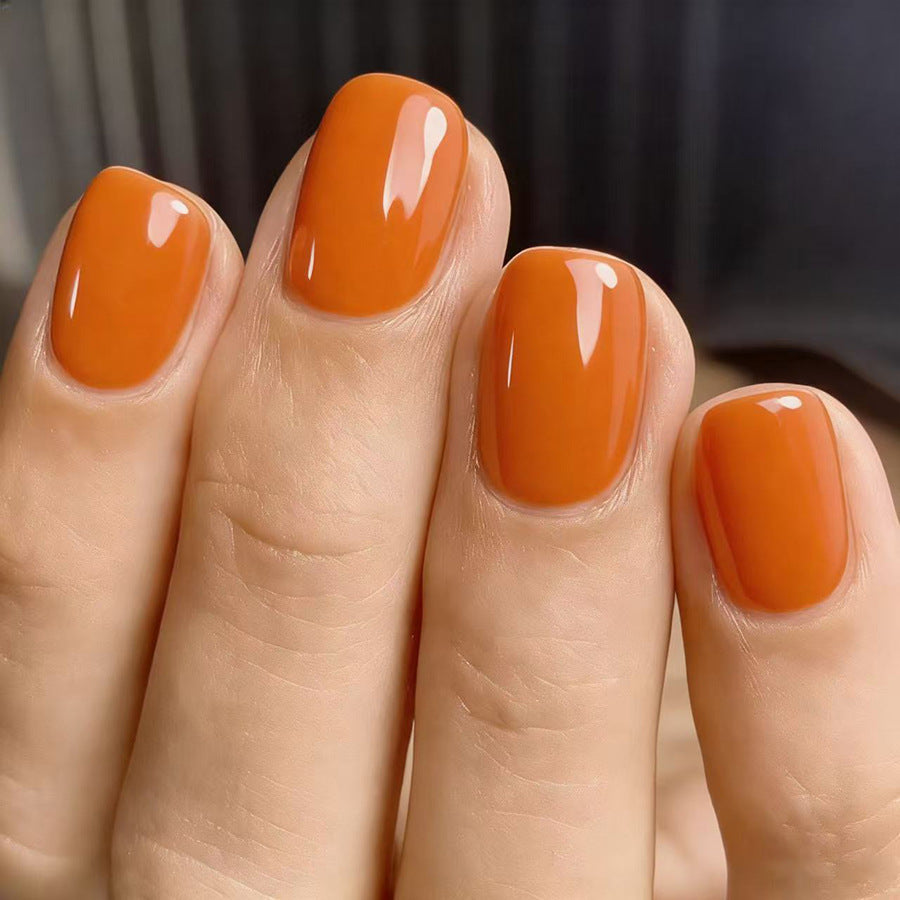 Autumn Glow Short Square Orange Gel Press-On Nail Set with Glossy Finish
