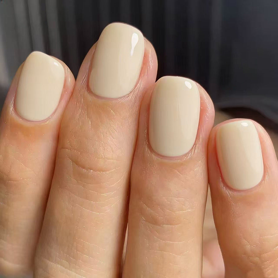 Elegant Serenity Short Square Beige Glossy Press On Nail Set