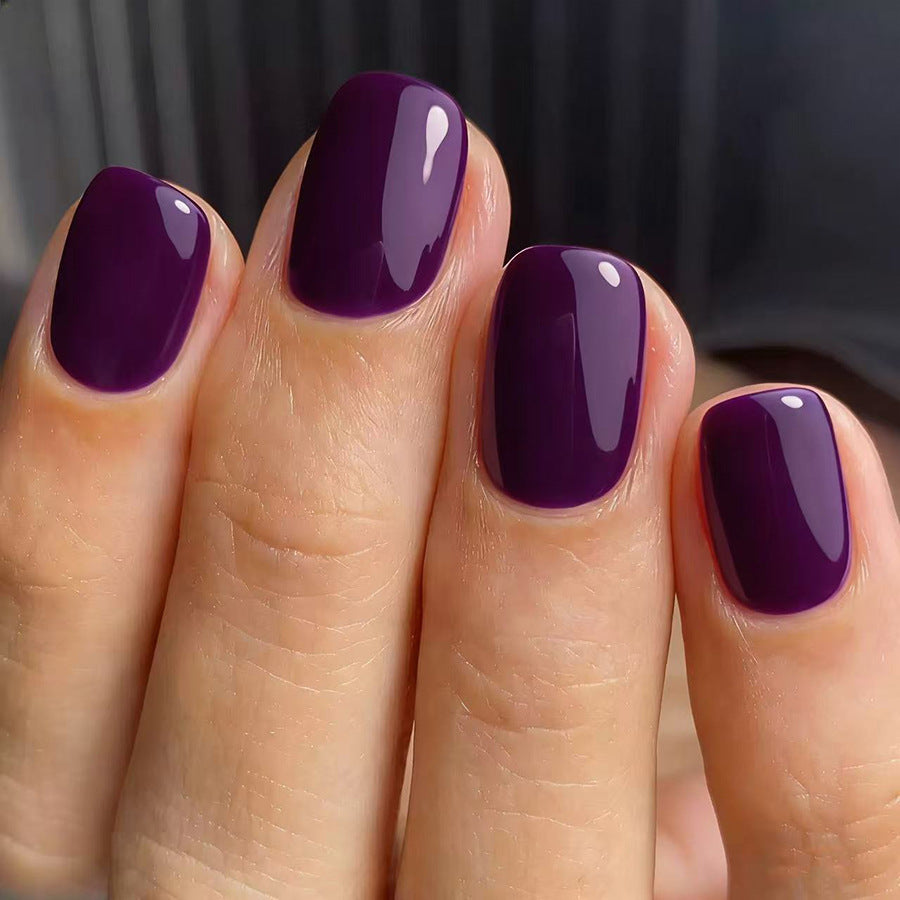 Elegant Midnight Purple Short Square Glossy Nail Press Set
