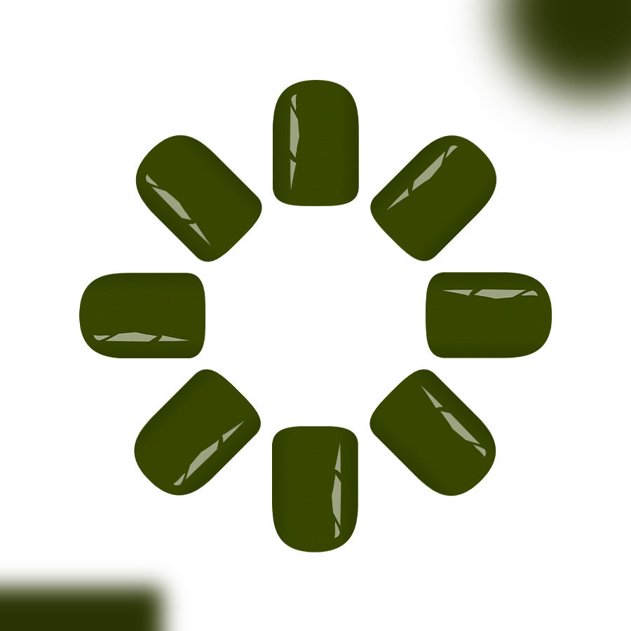 Enchanted Forest Short Square Deep Green Glossy Nail Press Set