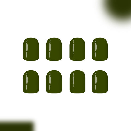 Forest Dream Short Square Olive Green Shine Press on Nail Set