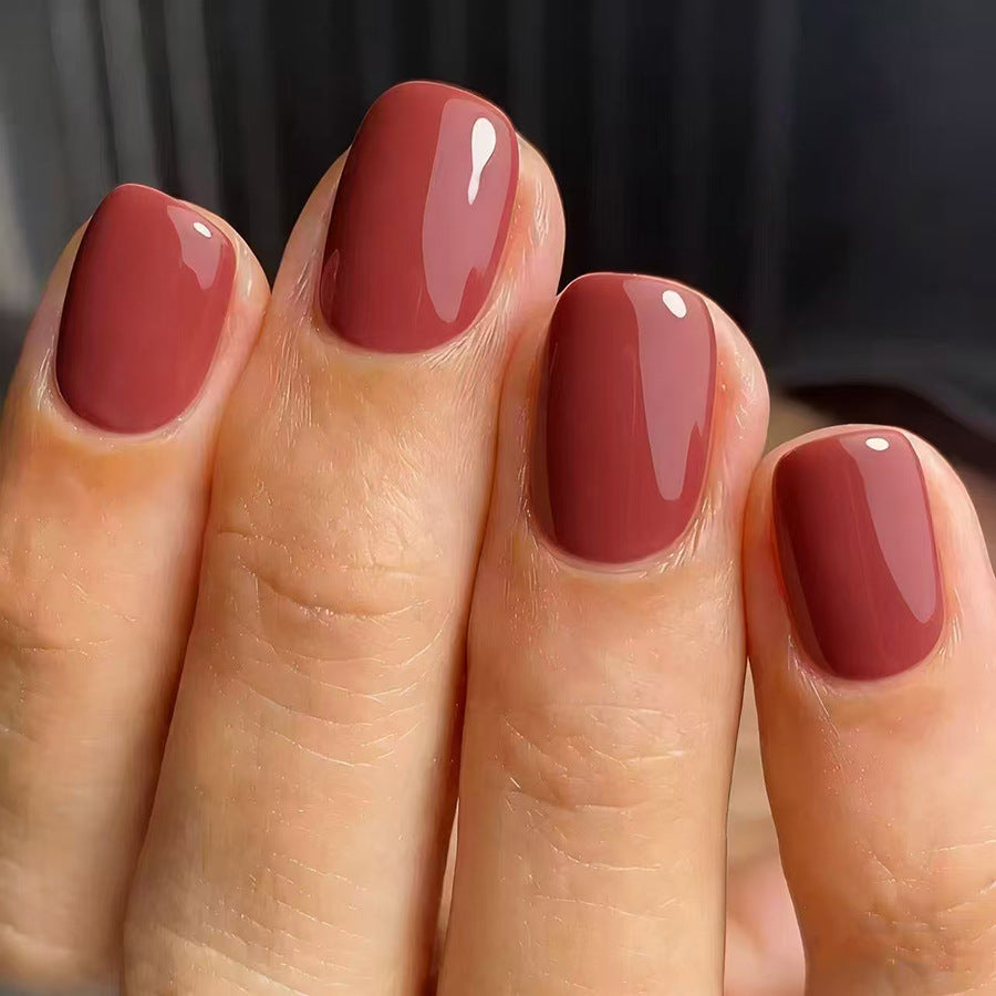 Autumn Elegance Short Square Burgundy Glossy Press On Nail Set