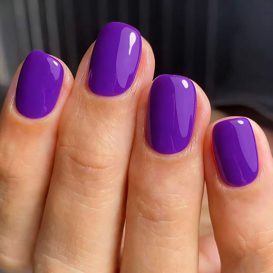 Elegant Evening Short Square Deep Purple Glossy Finish Press On Nail Set