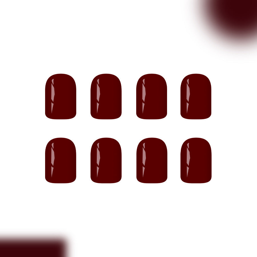 Glamorous Autumn Short Square Deep Burgundy Glossy Press On Nail Set