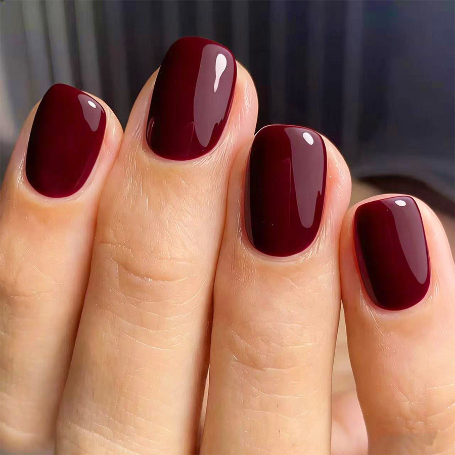 Elegant Temptation Short Square Deep Burgundy High Gloss Press On Nail Set
