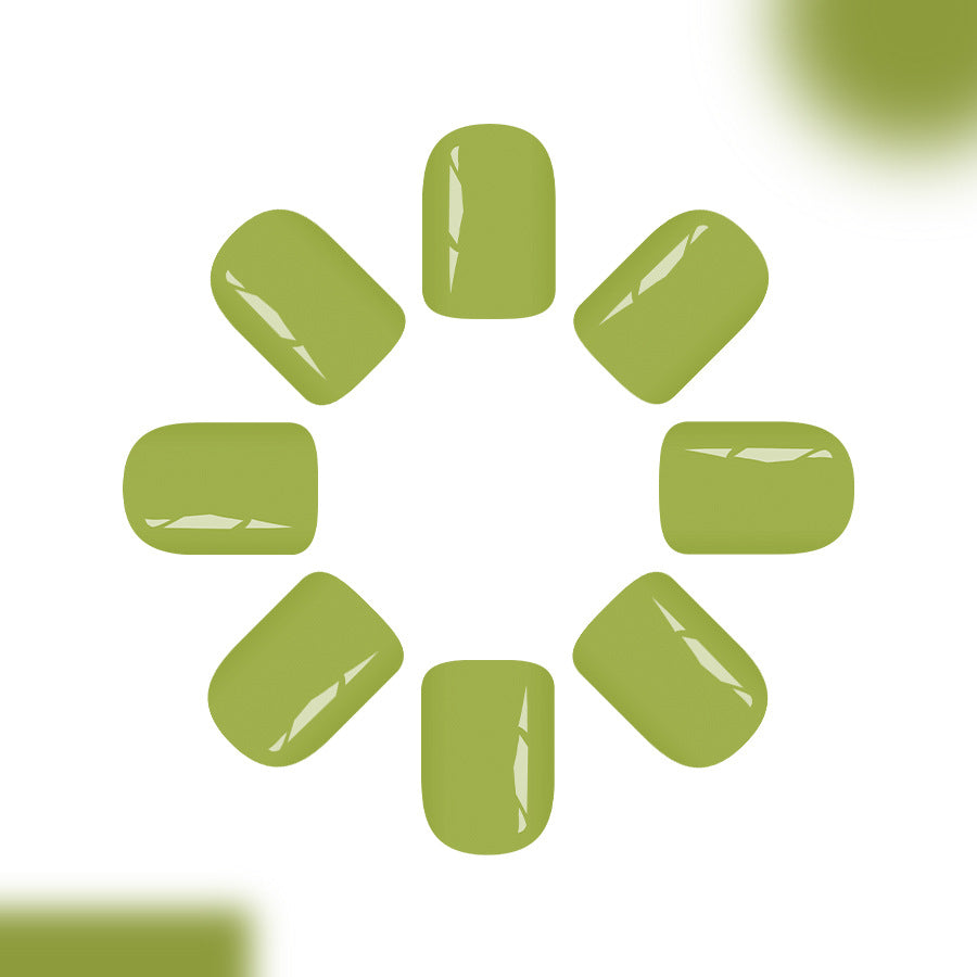Nature Inspired Short Square Green Glossy Press On Nail Set