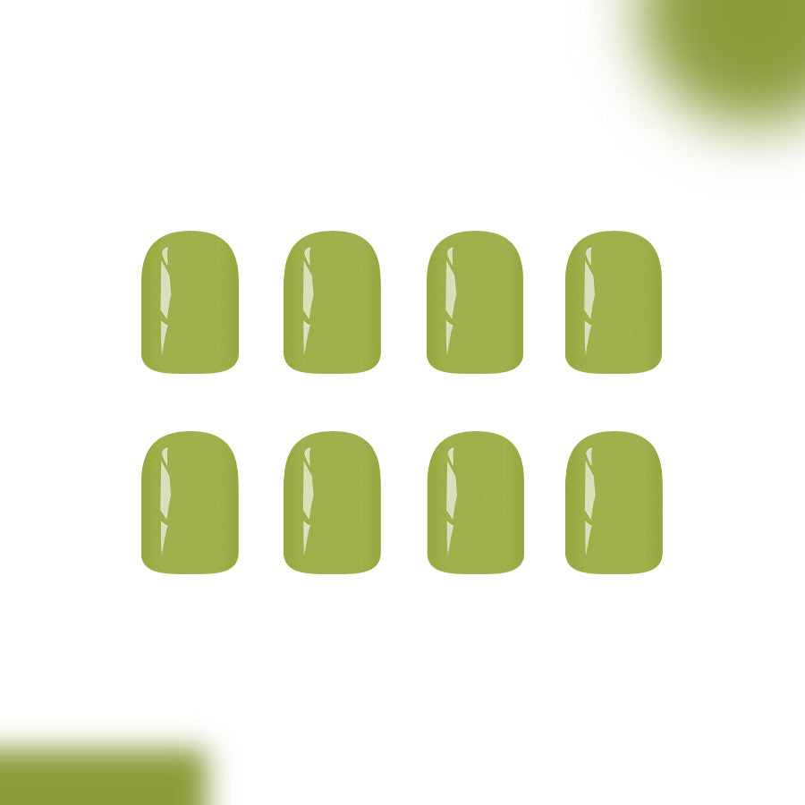 Botanical Bliss Short Square Olive Green Glossy Press On Nail Set