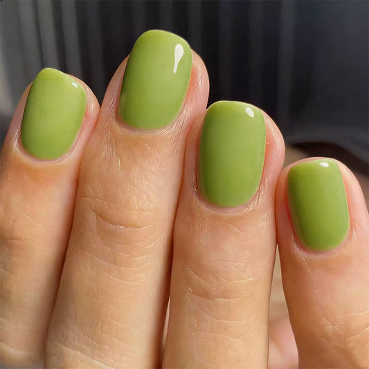Botanical Bliss Short Square Green Glossy Press On Nail Set