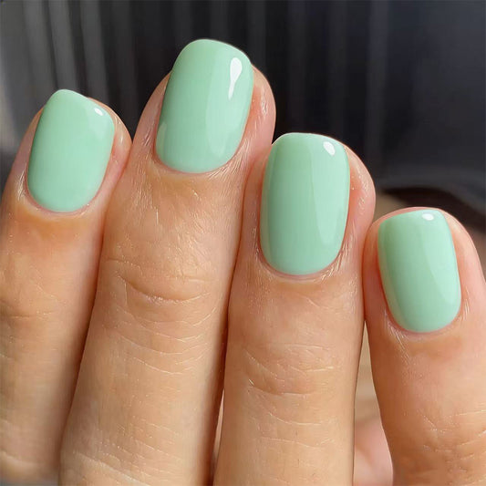 Serene Spring Vibes Short Square Mint Green Glossy Nail Set