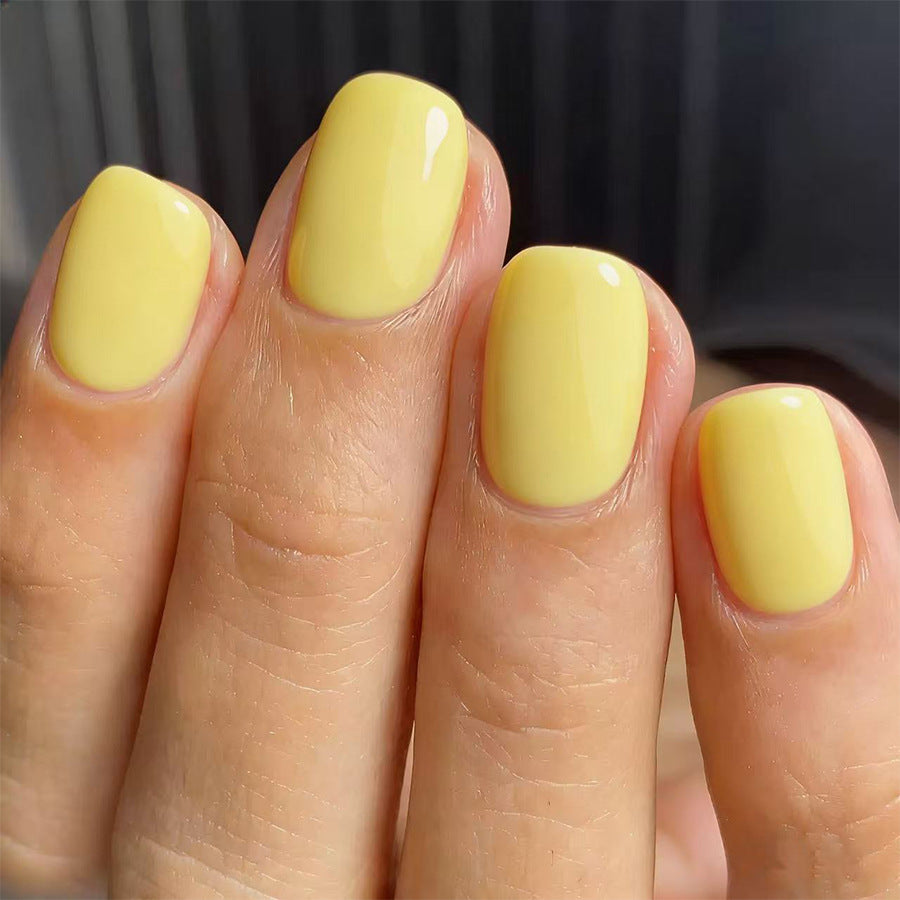 Sunny Vibes Short Square Yellow Glossy Nail Set with High Shine Finish