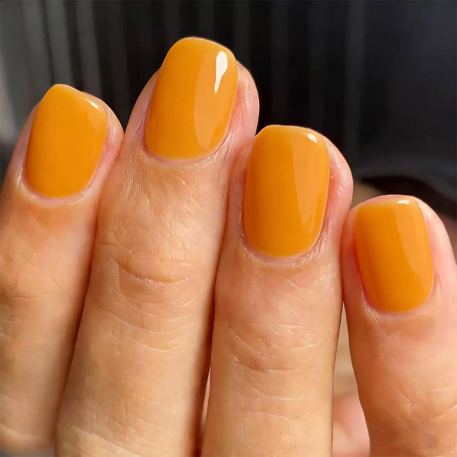 Sunny Delight Short Square Bright Yellow Glossy Nail Set