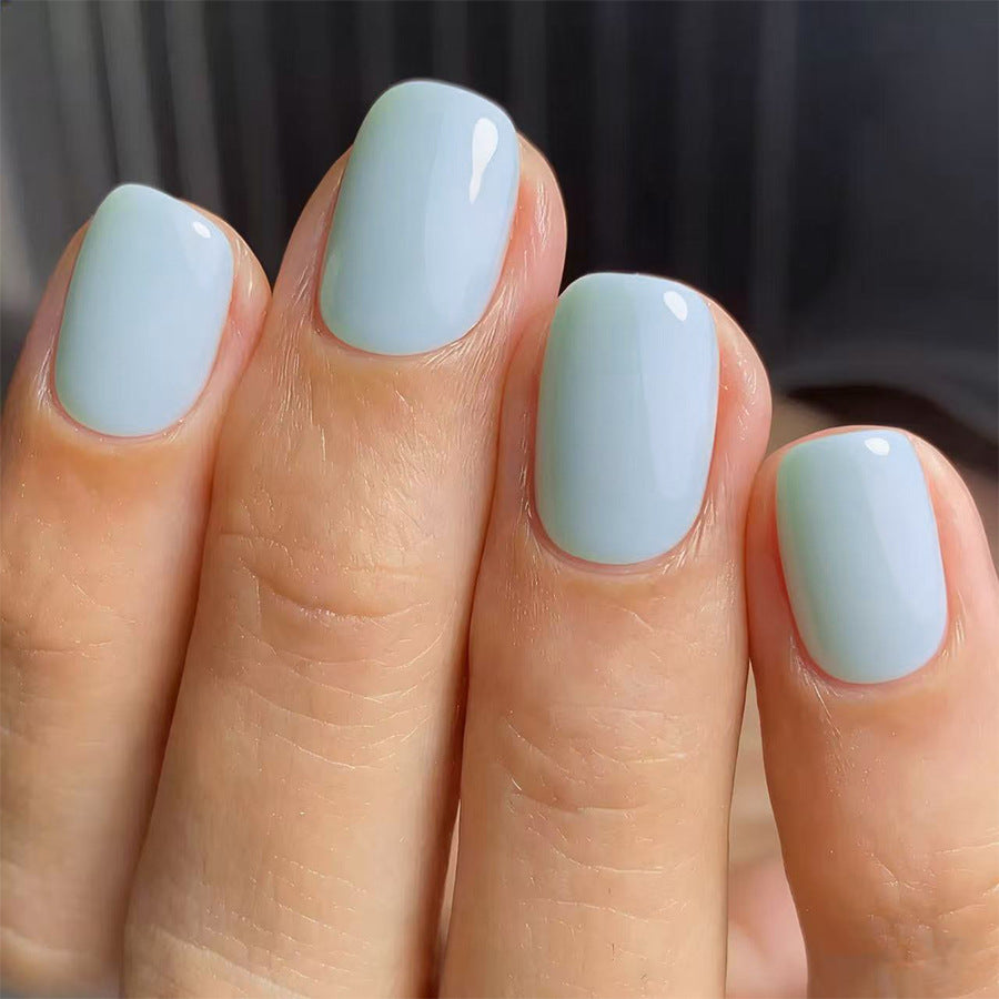 Elegant Serenity Short Square Soft Blue Glossy Finish Press On Nail Set