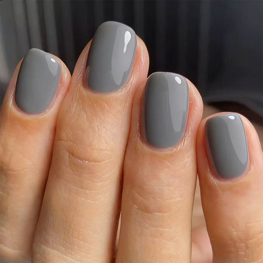 Elegant Autumn Vibes Short Square Gray Glossy Press On Nail Set