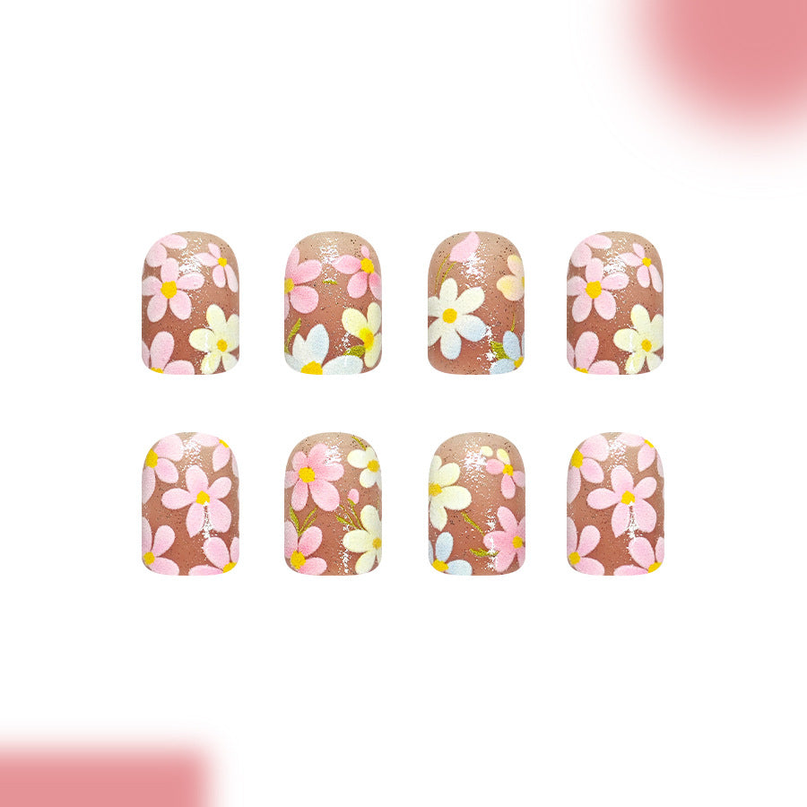 Floral Delight Short Square Pastel with Glossy Finish Press on Nail Set