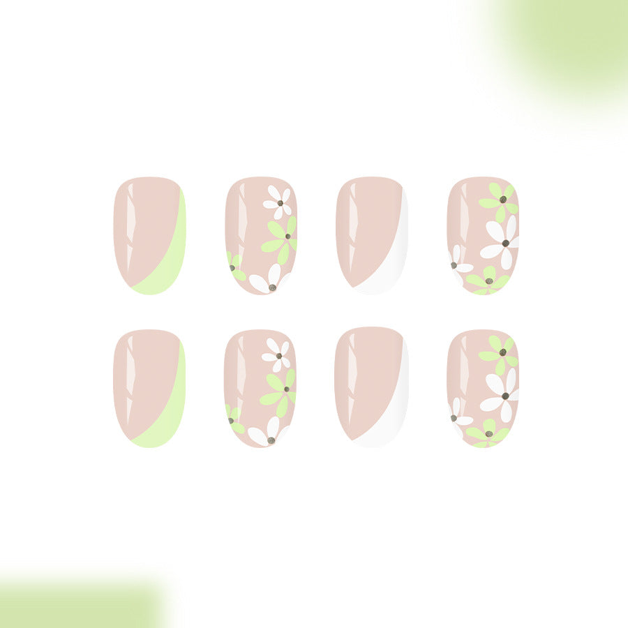 Botanical Bliss Medium Round Neutral with Floral Accent Press On Nail Set