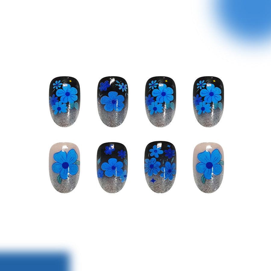 Blooming Beauty Medium Oval Blue Floral Press on Nail Set