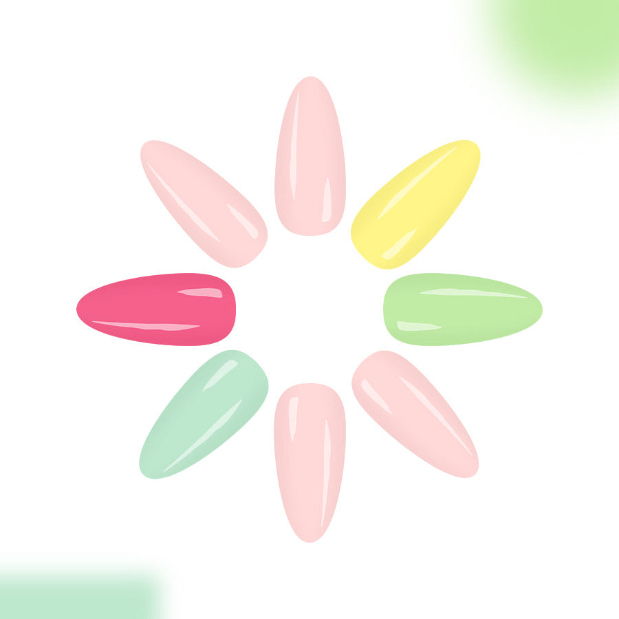 Blossom Fantasy Long Almond Rainbow Pastel Press On Nail Set