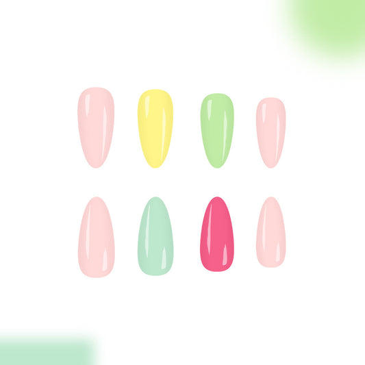 Spring Blossom Long Almond Pastel Shades with Subtle Gloss Finish