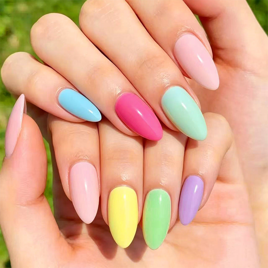 Whimsical Pastel Medium Almond Press On Nail Set with Unique Colorful Finish