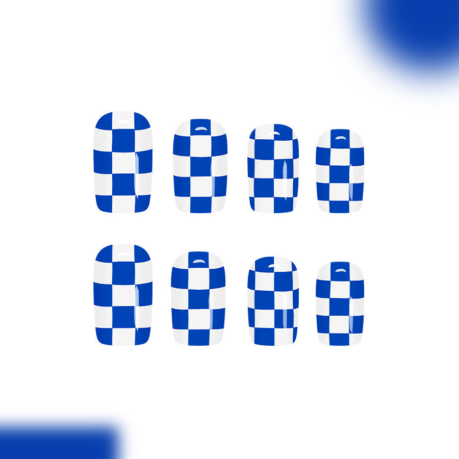 Ocean Breeze Short Square Blue Checkerboard Press On Nail Set