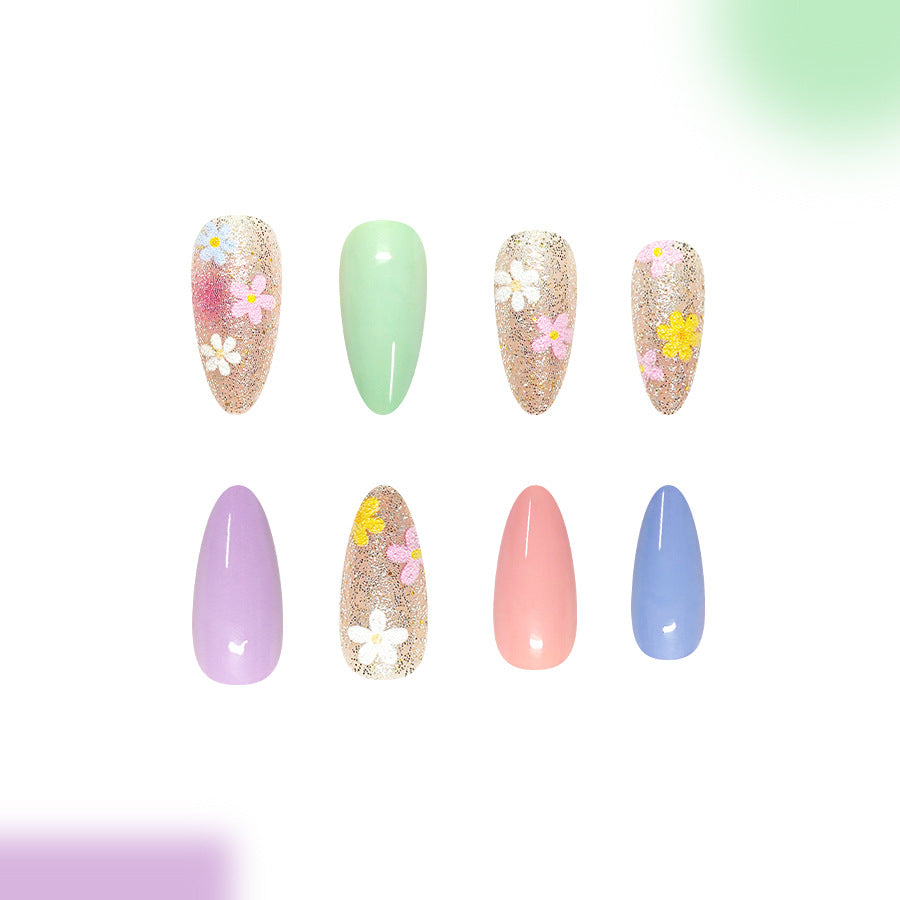 Garden Bliss Long Almond Pastel Floral Press-On Nail Set