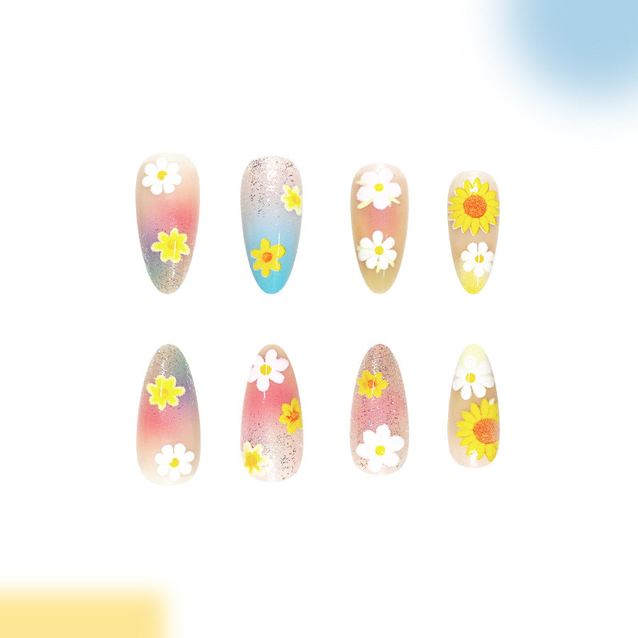 Spring Blossom Medium Almond Pastel Gradient with Flower Accents Press On Nail Set