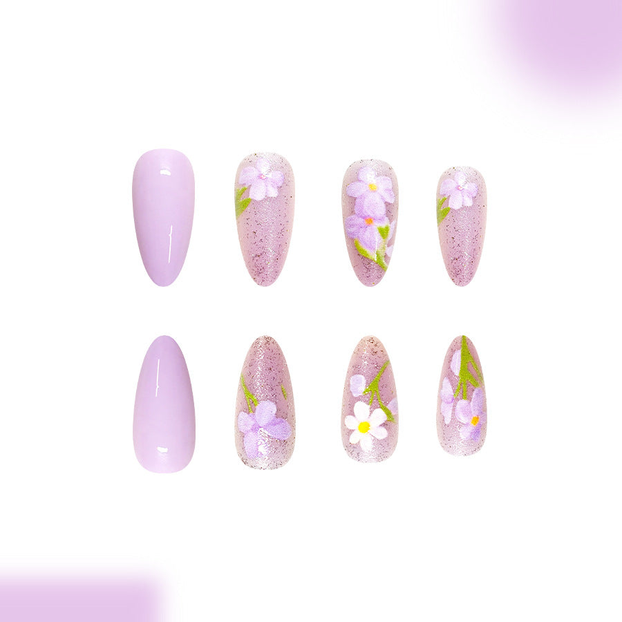 Whimsical Blossom Medium Almond Lilac Floral Press-On Nail Set
