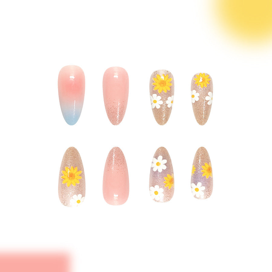 Spring Blossom Medium Stiletto Pink Ombre Design with Floral Accents