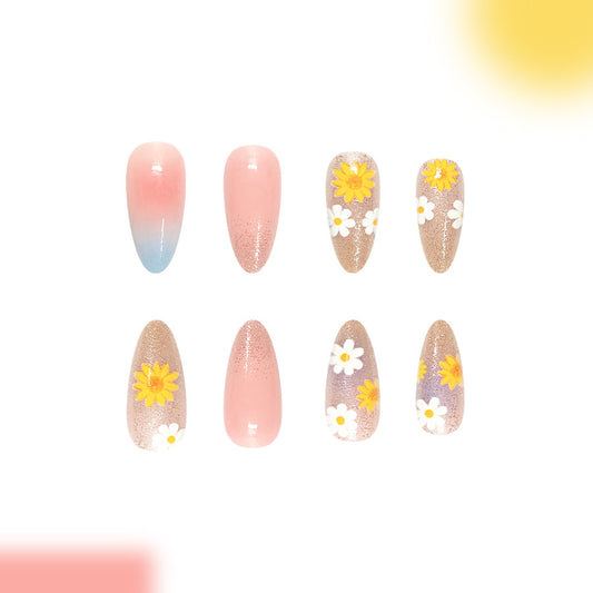 Spring Blossom Medium Stiletto Pink Ombre Design with Floral Accents