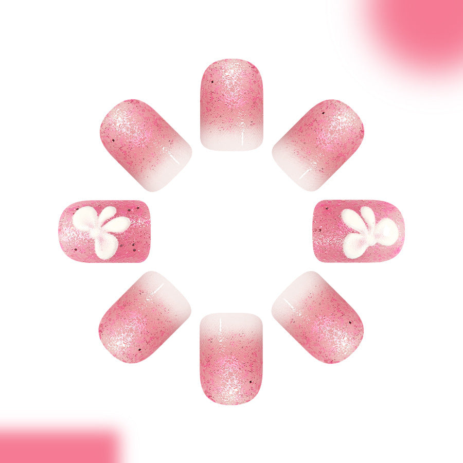Blossoming Beauty Short Square Pink with Whimsical Butterfly Design Press on Nail Set